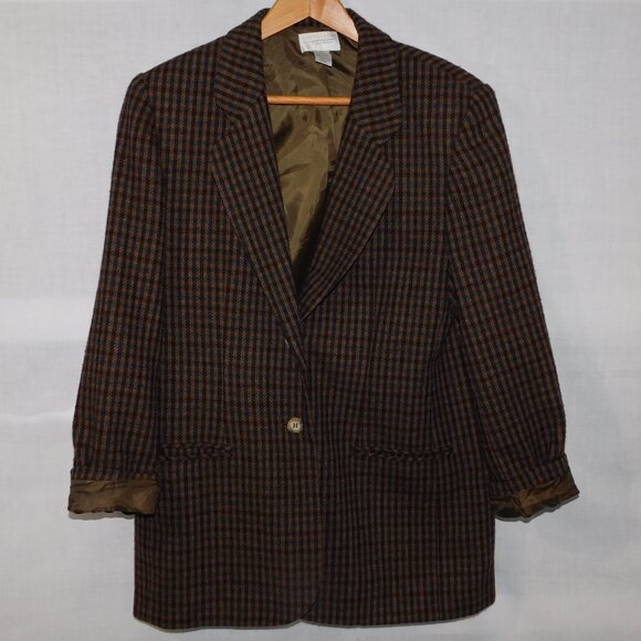Vintage Van Heusen For Her Womens M Brown Black Check Single Breast Blazer - Picture 10 of 11